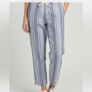 Sigrid Olsen Linen Striped Blue Drawstring Pants
